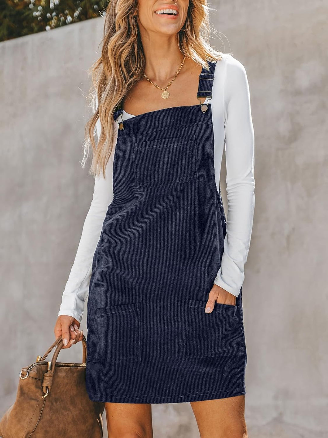 CUPSHE Damen Latzrock Quadratischer Ausschnitt Hosenträger Taschen Cord Latzkleid Overallkleid Freiz