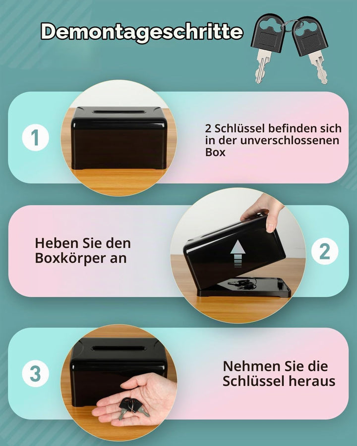 Uniclife Acryl-Spendenbox für Fundraising, schwarze Vorschlagsbox mit Schlitz und Schloss, Tischwahl