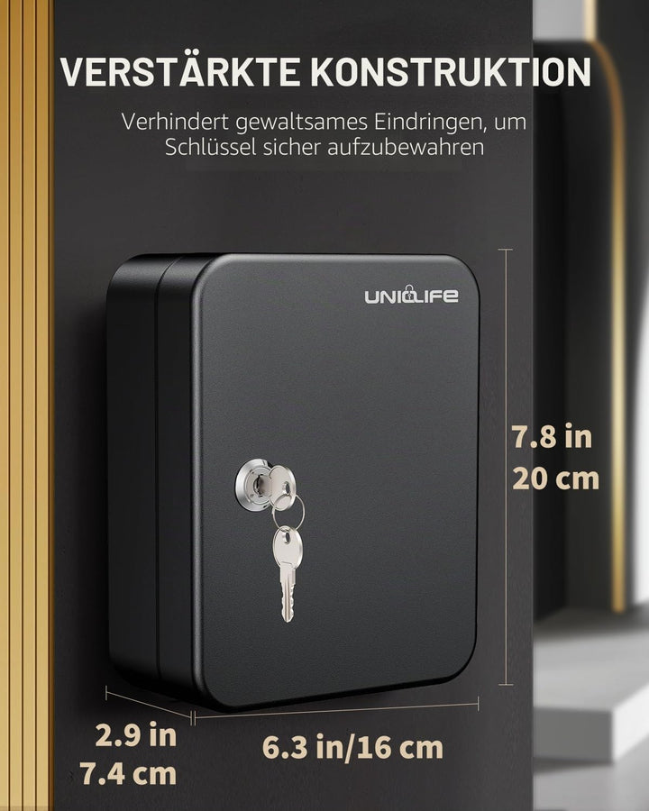 Uniclife Schlüsselschrank mit 20 Positionen, mit Schlüsselschloss, Wandmontage, schwarz, Sicherheits