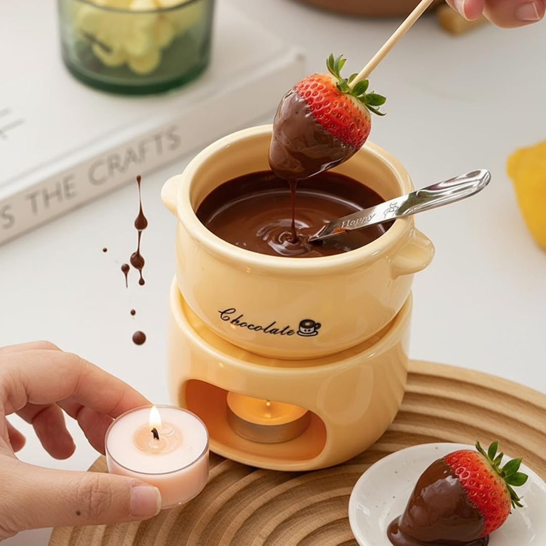 Schokofondue Tasse, Fondue Tasse, Mini Schokofondue mit 4 Fondue Forks Porcelain Chocolate Fondue Se