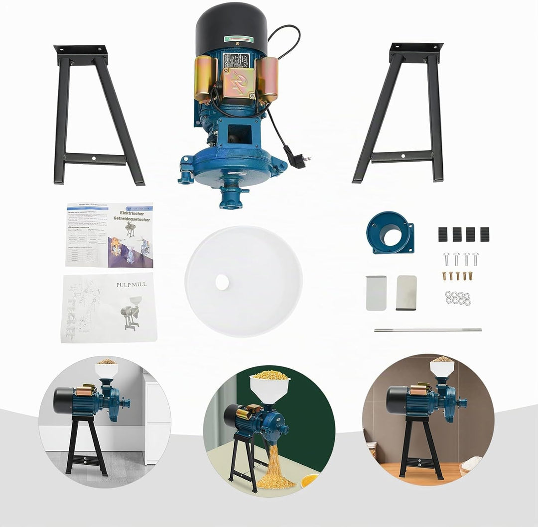 2200W Elektrisch Getreidemühle Kornmühle mit Trichter für Getreide 1400U/min für Mais Gerste Weizen