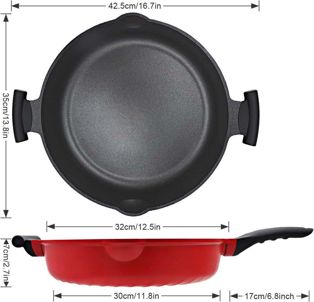 pfanne 32cm mit deckel, 2-In-1 Antihaft Bratpfanne Hoher Rand, Grosse Aluminium Kochpfanne, PTFE & P