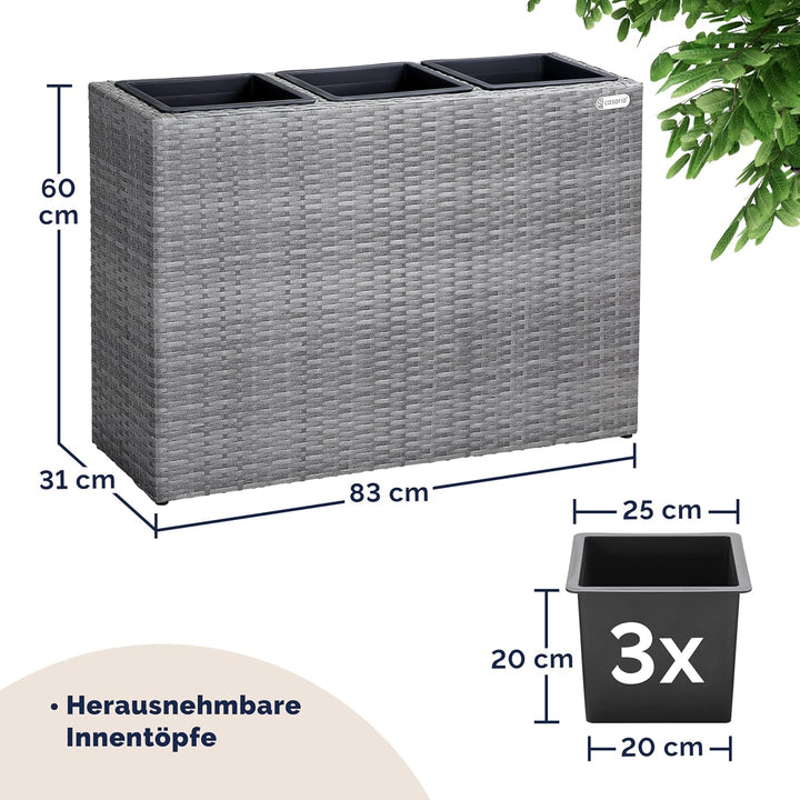Casaria® Blumenkasten 3 Innentöpfe Polyrattan Herausnehmbar Wasserablauf Outdoor Rechteckig Pflanzka