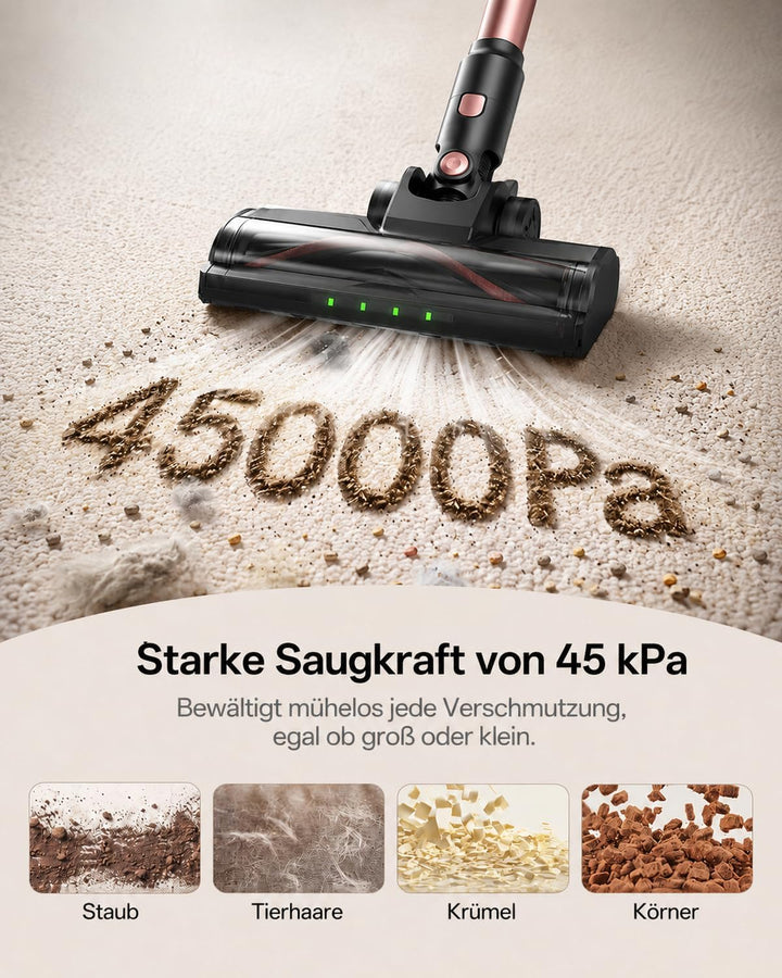 Vexilar V10PRO Akku Staubsauger Kabellos 45kPa/450W/45Min für Tierhaare Pinkgold, Pinkgold