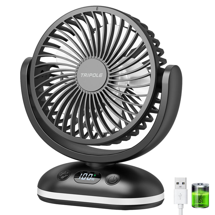 TriPole 4000mAh Tischventilator Akku, 31H Laufzeit, Mini Ventilator mit LED Display, 4 Stufen USB Lü