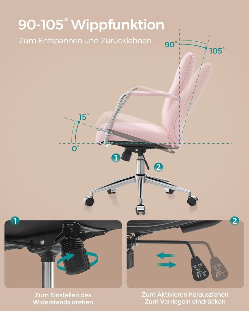 SONGMICS Bürostuhl, Computerstuhl, PU-Oberfläche, leicht zu reinigen, höhenverstellbar, Bequeme Rück