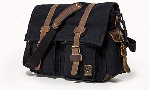 Sechunk Vintage Militär Leder Umhängetasche Canvas Laptop Tasche Retro Messenger Taschen small--13‘’
