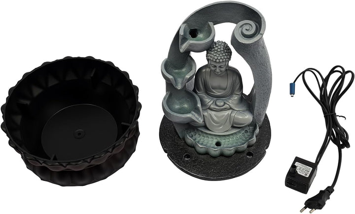 Elektrisch Zimmerbrunnen, Zen Tischbrunnen mit LED mit Licht und Pumpe | Buddha Motiv Springbrunnen