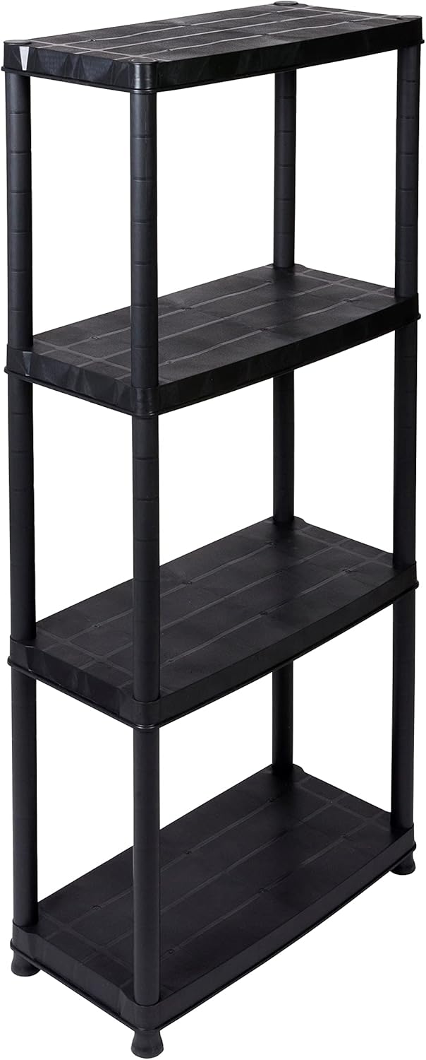 Kreher Kunststoffregal, Steckregal, Kellerregal, 4 Böden, Schwarz, max. 100 kg Traglast. 60 x 30.5 x
