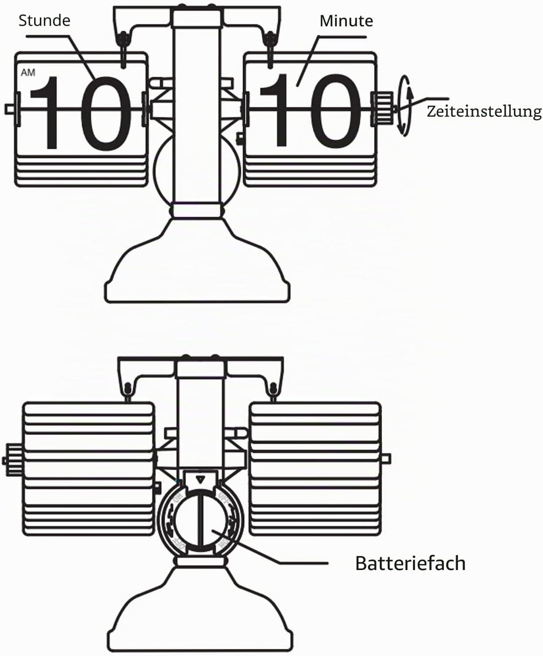 TOPINCN Retro-Stil Klapp-Schreibtisch-Regaluhr, 304 Edelstahl-Klappuhr, Grosse Zahl, Batteriebetrieb