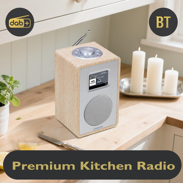 LEMEGA CR4+ DAB Radio Mit Bluetooth (Holzgehäuse,Tragbares DAB Plus Radio,Küchenradio,UKW-Radio,Dopp