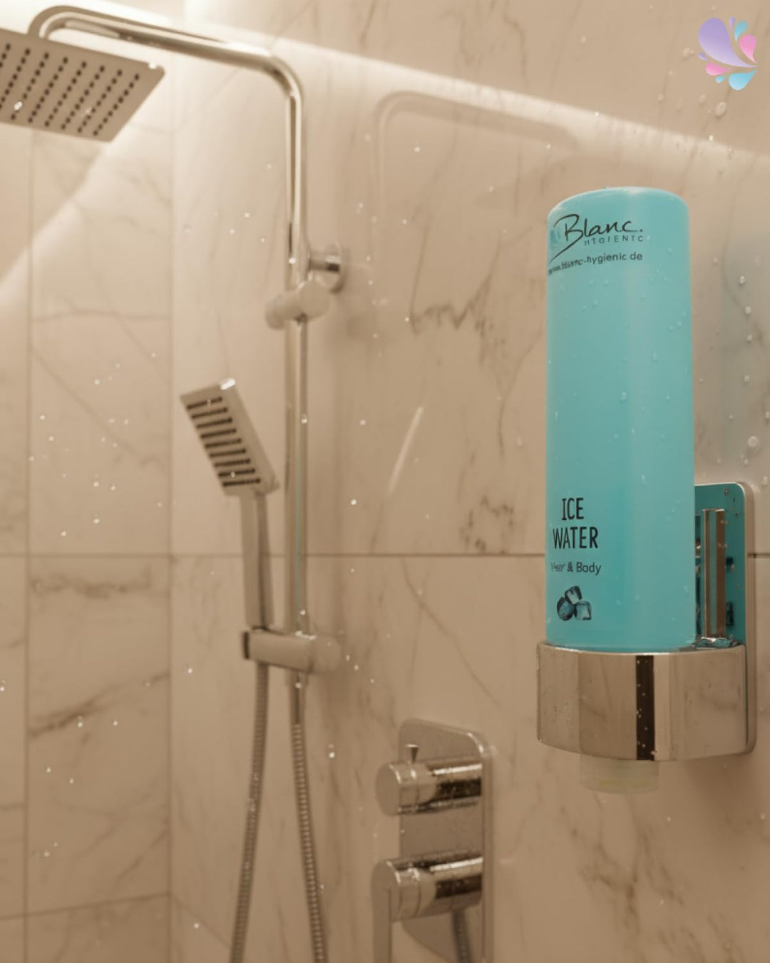 SET: Dusch- und Haarshampoo STARTER- Kit 3x420ml verschied. Düfte mit weisser Wandhalterung HOTELSER