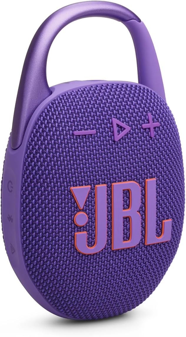 JBL Clip 5 in Lila – Tragbare Bluetooth-Lautsprecher-Box mit JBL Pro Sound, tiefem Bass und Playtime