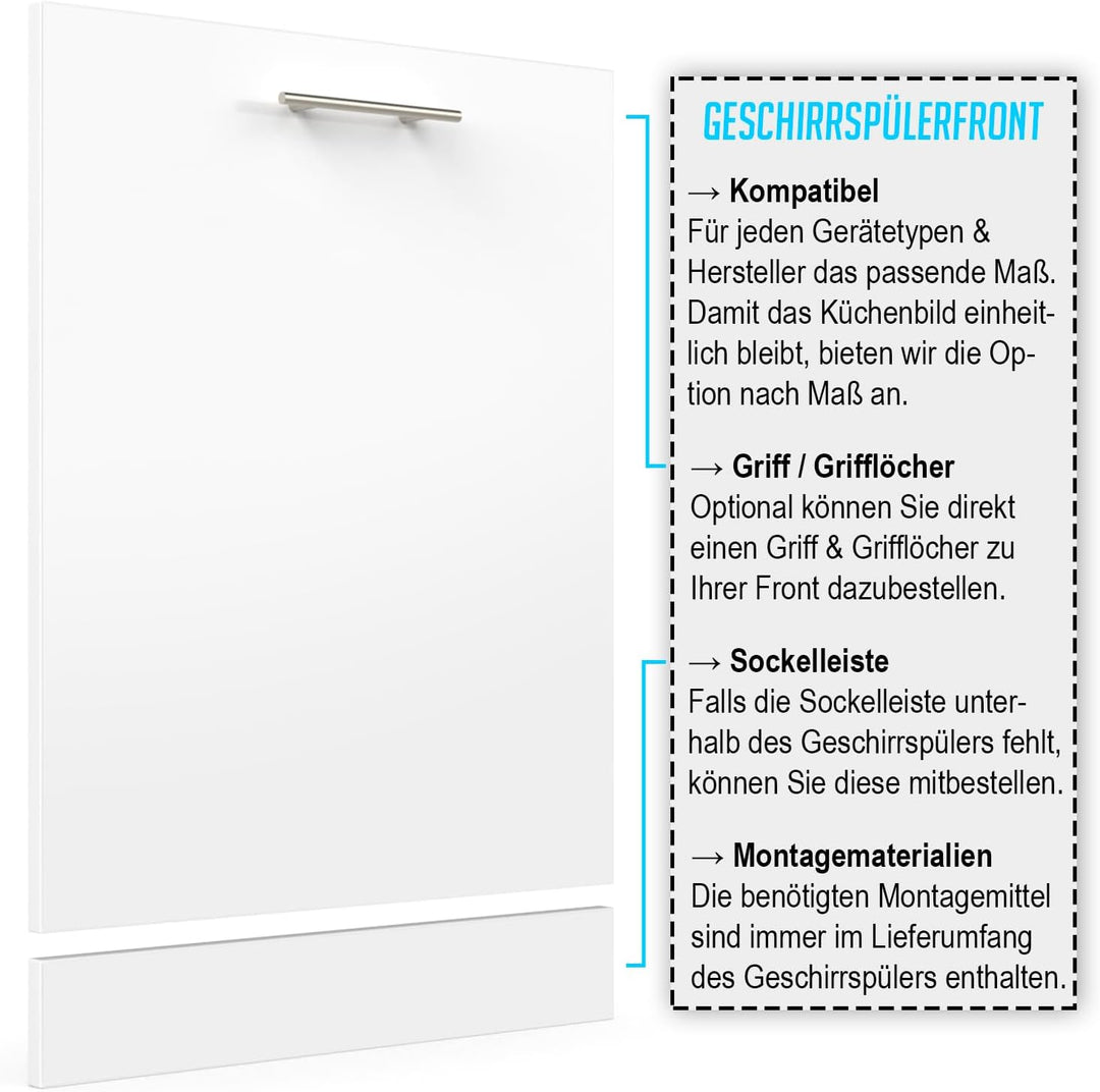 Geschirrspülerfront 19mm voll-, teilintegriert und nach Mass (Weiss (hochglanz), 594x565mm) Weiss (H