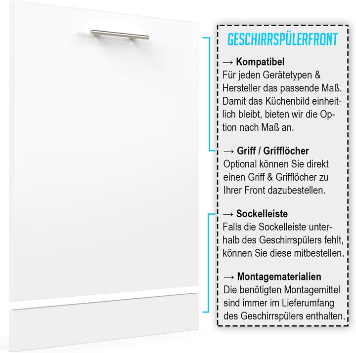 Geschirrspülerfront 19mm voll-, teilintegriert und nach Mass (Weiss (hochglanz), 594x565mm) Weiss (H