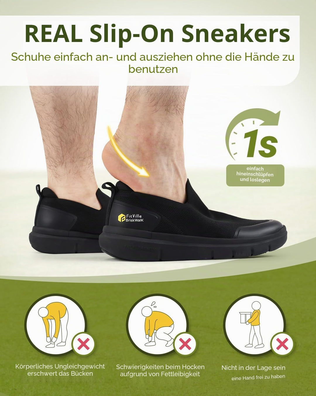 FitVille Herren Slip on Sneakers Extra Weite Bequeme Turnschuh Leicht Walkingschuhe Atmungsaktiv Bre