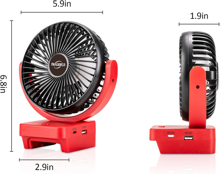 ThagBrco Wireless Fan Kompatibel für Einhell 18V Akku- Cordless Fan, Bürstenloser Motor mit USB A+C