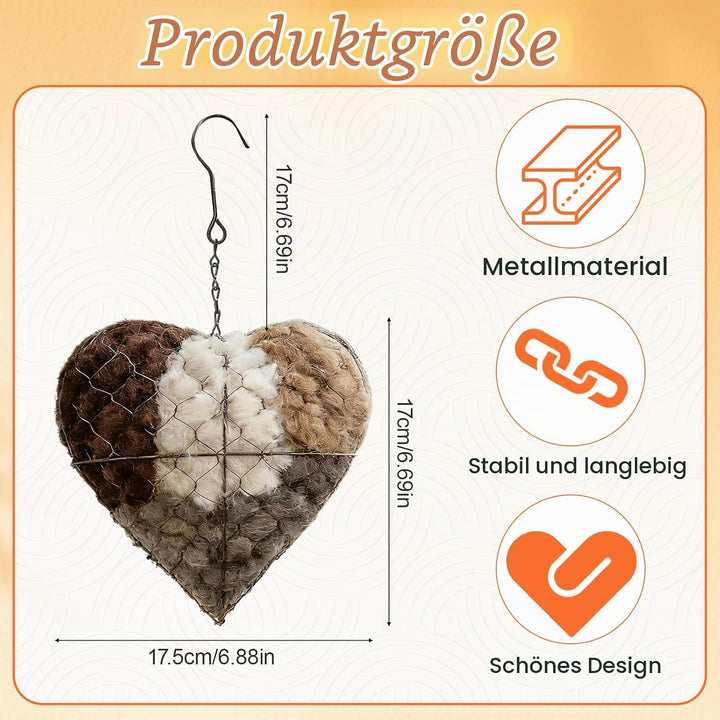 Handgefertigtes Vogelnest Herz, Aufhängen Futterspender Vögel, Vogel Nistmaterial Halter Set mit Met