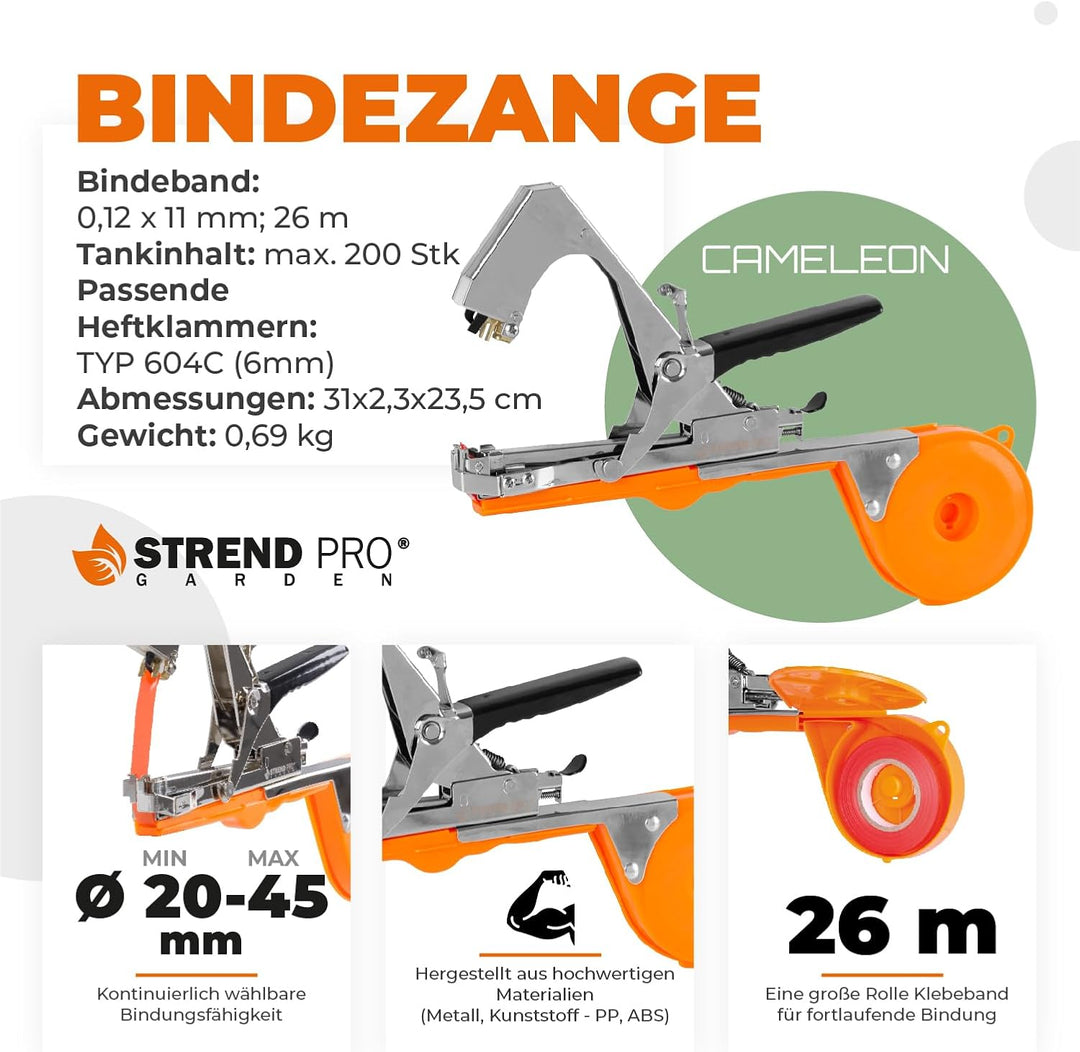 STREND PRO Pflanzenbinder Maschine Cameleon | Bindezange für Pflanzen, Ink. Bindenroll, Heftklammern