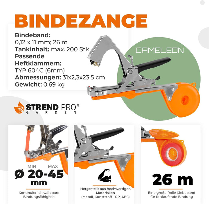 STREND PRO Pflanzenbinder Maschine Cameleon | Bindezange für Pflanzen, Ink. Bindenroll, Heftklammern