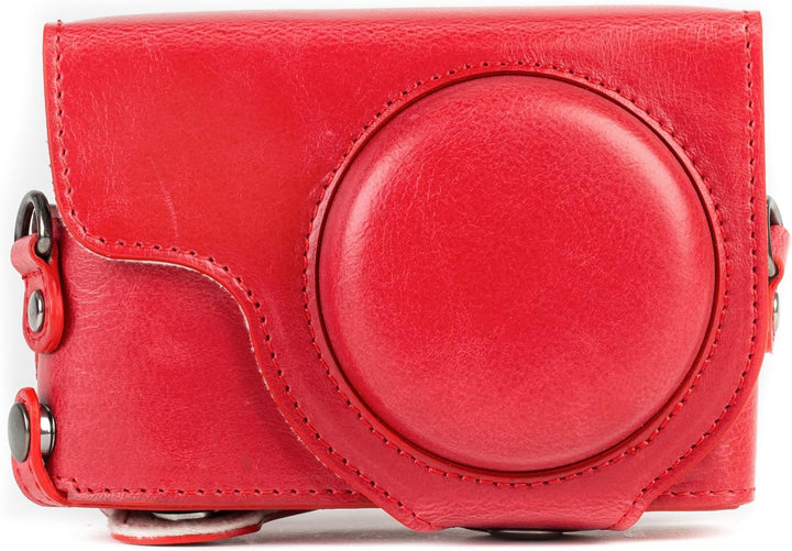MegaGear MG1262 Panasonic Lumix DC-TZ95, DC-TZ90 Ever Ready Leder Kamera-Case mit Trageriemen - Rot,