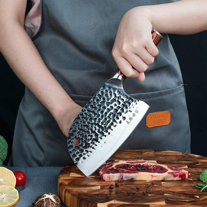 TJ POP Hackmesser Chinesisches Kochmesser Professionelles 16.5cm, Scharfer Full-Tang Fleischerbeil,