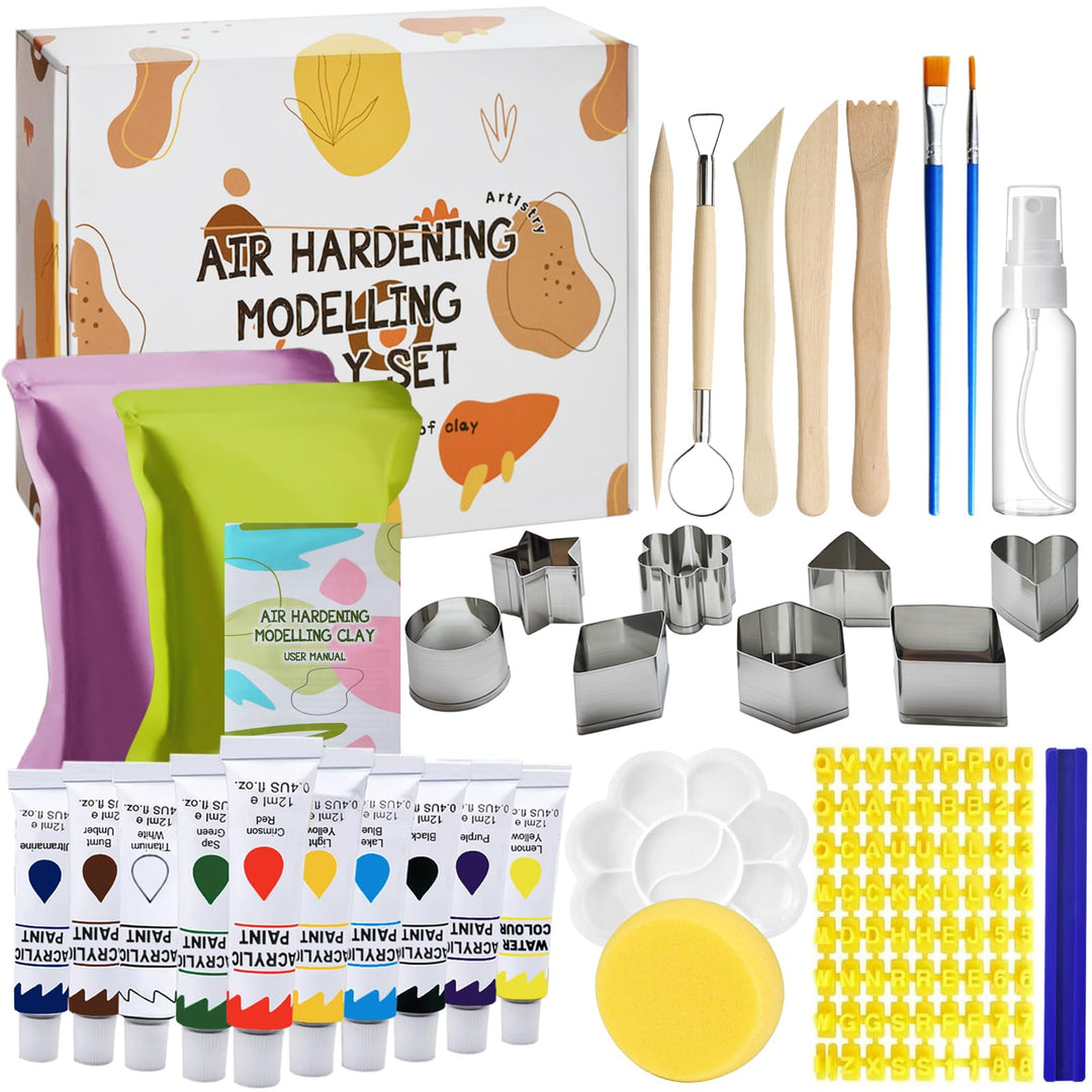 Töpferset, Lufttrocknendes Ton-Set für Erwachsene & Anfänger, Komplettes DIY Töpfern-Set mit Lufttro