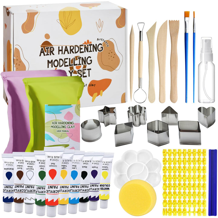 Töpferset, Lufttrocknendes Ton-Set für Erwachsene & Anfänger, Komplettes DIY Töpfern-Set mit Lufttro