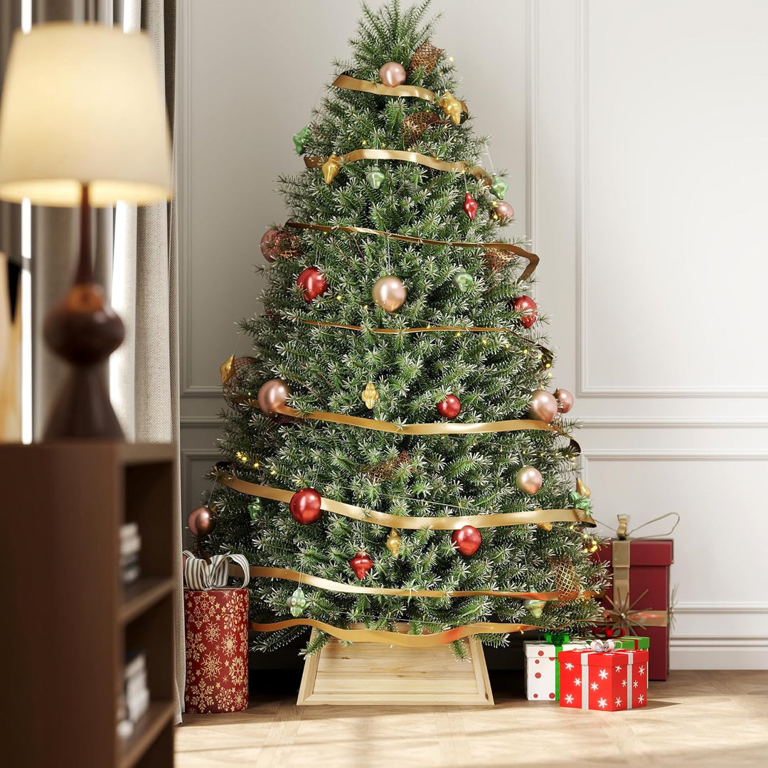 HOMCOM Weihnachtsbaumrock 65 x 65 cm Weihnachtsbaum Kragen aus Tannenholz, Weihnachtsbaumkorb für Pa