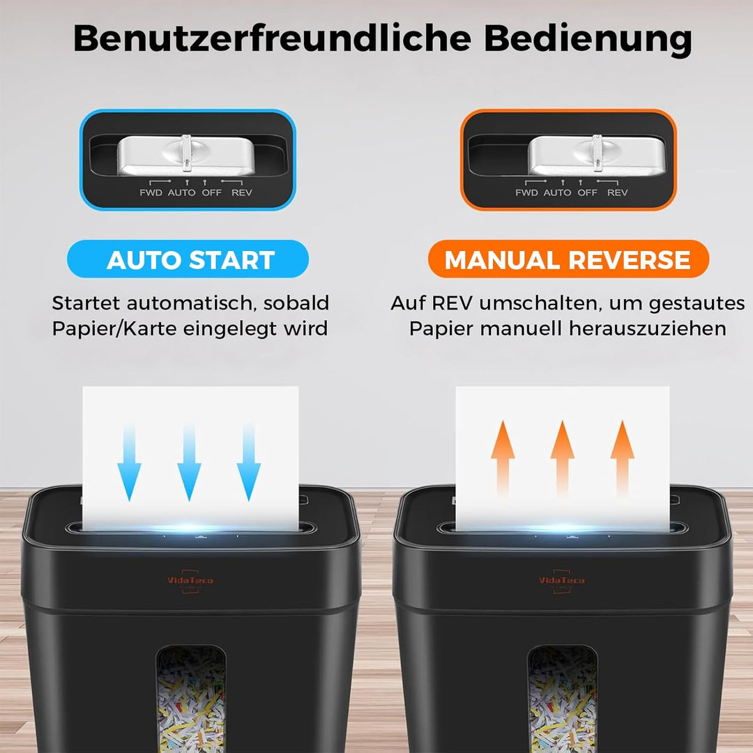 Schredder, 6 Blatt Kreuzschnitt (P-4) Aktenvernichter, VidaTeco Partikelschnitt Papierschredder für