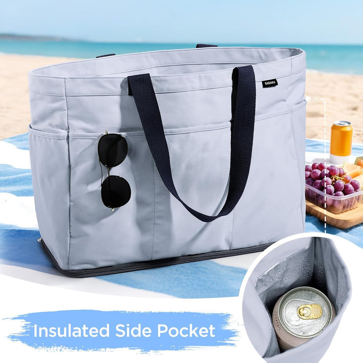 GAGAKU Strandtasche XXL mit Kühlfach, Wasserfest Beach Bag mit Reissverschluss – Faltbar Gross Badet