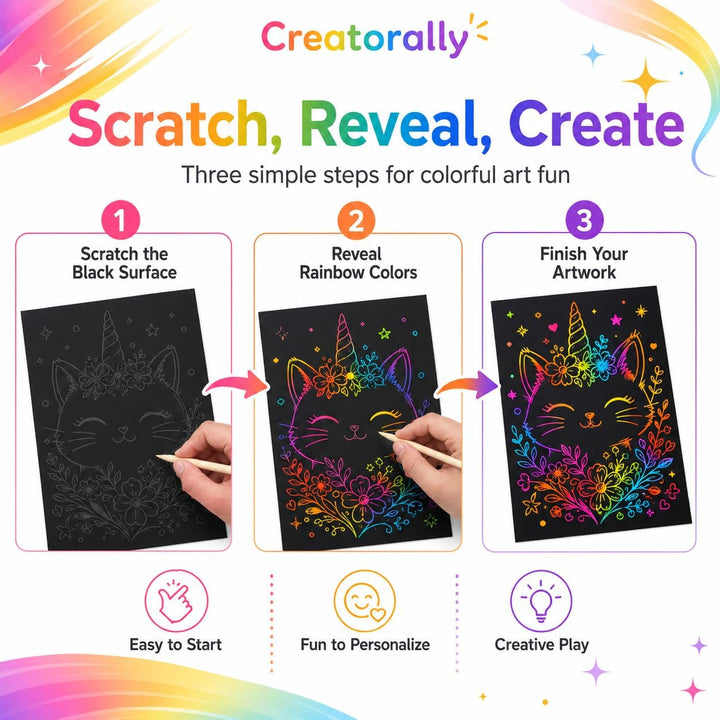 Kratzpapier A4, Bastelpapier für Laser Gravur, Regenbogen 50 Blatt Zum Kinder Zeichnen, Kunstbedarf,