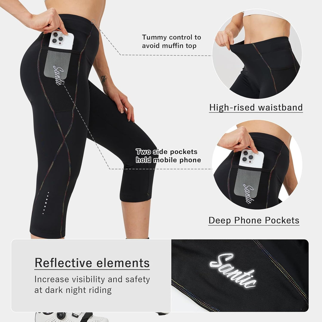 Santic Fahrradhose Damen Gepolstert 3/4 Radlerhose Damen mit Sitzpolster Radhose Damen 3/4 mit Polst