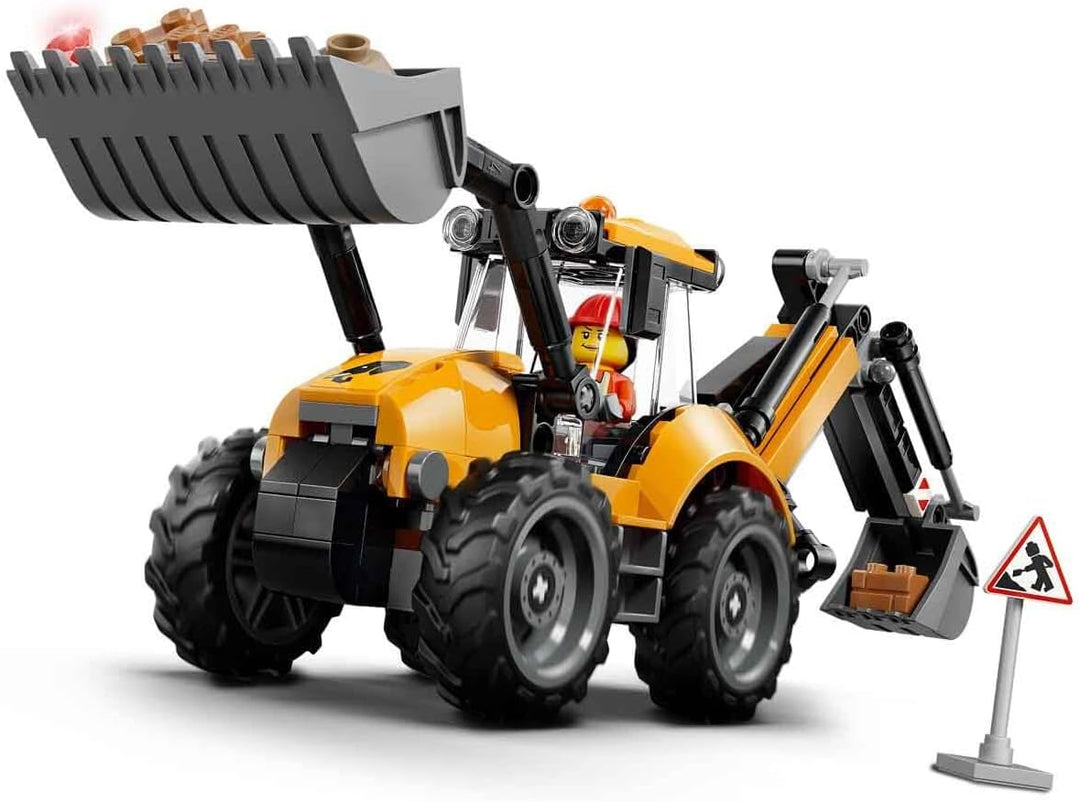 LEGO City Gelber Baggerlader - Baufahrzeug Spielzeug - Traktor mit 2 Minifiguren, funktionierender F