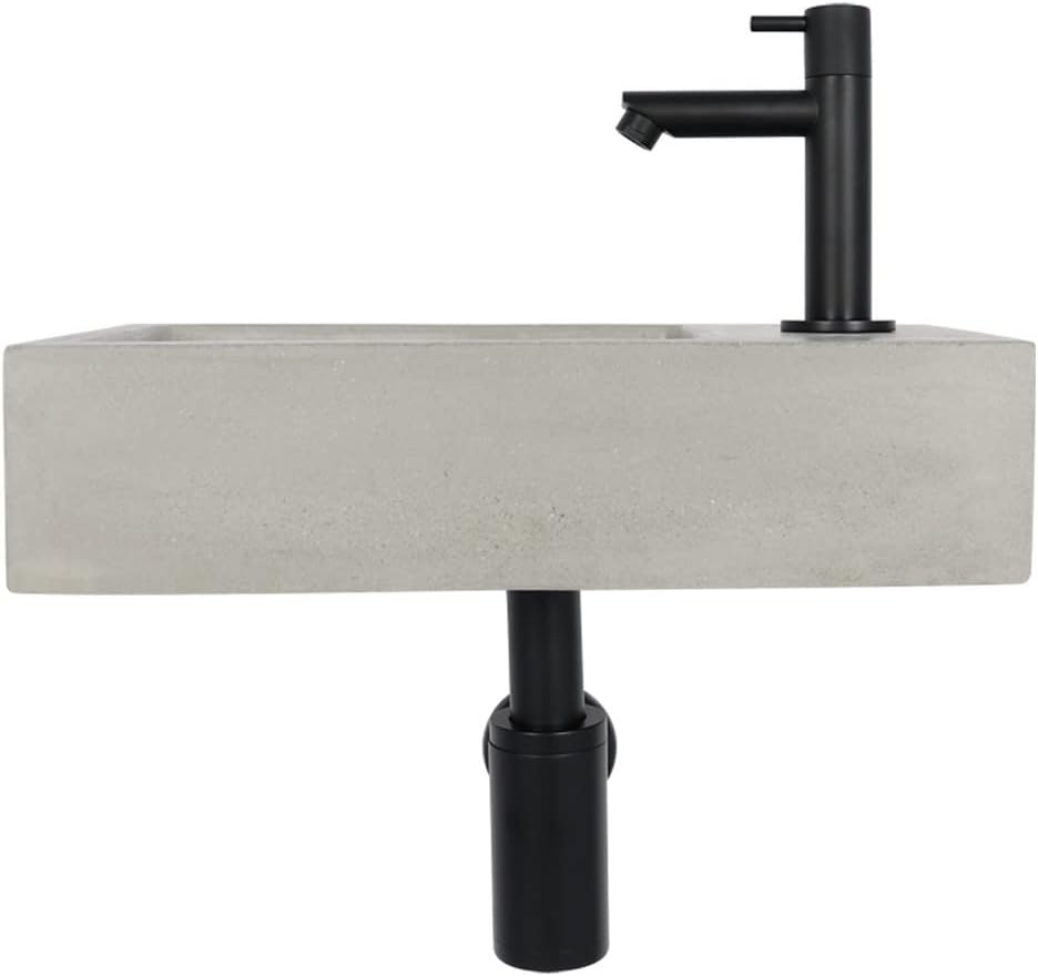 Differnz Jukon Waschbecken klein, Handwaschbecken Beton Grau, Armaturen Matt Schwarz, Gerade Wasserh