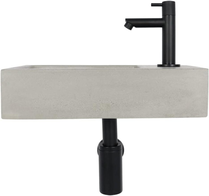 Differnz Jukon Waschbecken klein, Handwaschbecken Beton Grau, Armaturen Matt Schwarz, Gerade Wasserh