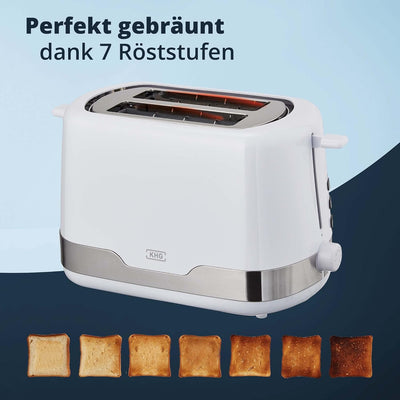 KHG Toaster TO-857 WE2 | Toaster 2 Scheiben Edelstahl Weiss 850 W | mit Brötchenaufsatz, 7 Bräunungs