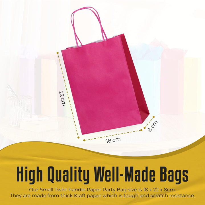 Thepaperbagstore 25 Fuchsia Klein Partytüten aus Papier mit Henkeln – 18x22x8cm – Bunte Geschenktüte