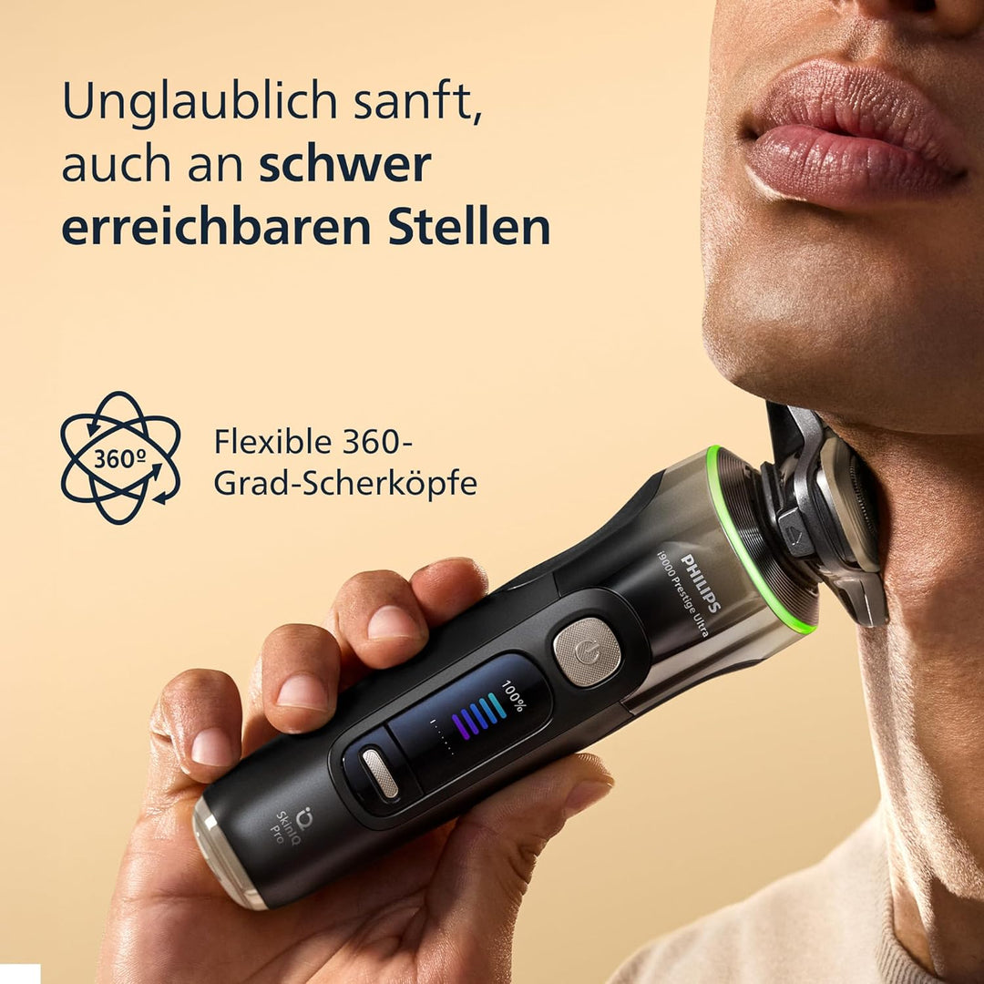 Philips Rasierer i9000 Prestige Ultra, Nass- und Trockenrasierer für Männer, schwarz, Druck- und Bew