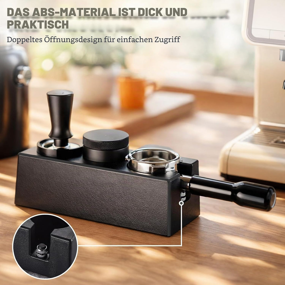 Tamperstation 51–58 mm Schwarz, Höhenverstellbare Espresso Tamping Station aus ABS, Siebträger Zubeh