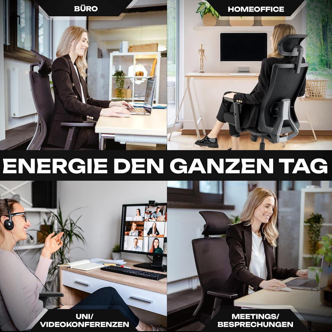 VALKENSTOL M3 Komfort Ergonomischer Bürostuhl 150 kg – [Höhenverstellbare Lordosenstütze] Schreibtis