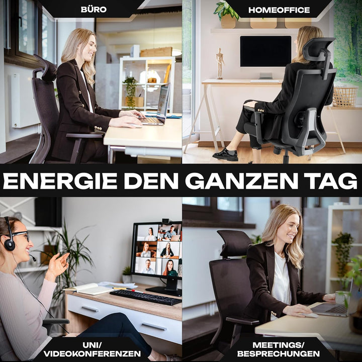 VALKENSTOL M3 Komfort Ergonomischer Bürostuhl 150 kg – [Höhenverstellbare Lordosenstütze] Schreibtis