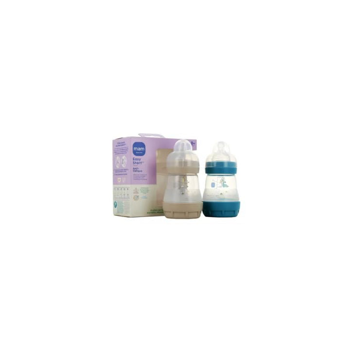 MAM Easy Start Anti-Colic Babyflasche, 0+ Monate, langsamer Fluss (2 x 160 ml) Ocean + Sand – Flasch