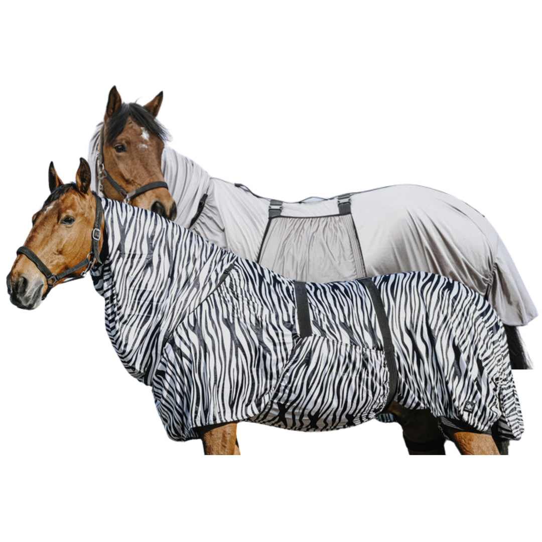 Riding World - Ekzemerdecke Zebra | Fliegendecke mit abschwitzender Wirkung | Pferdedecke mit Bauchl