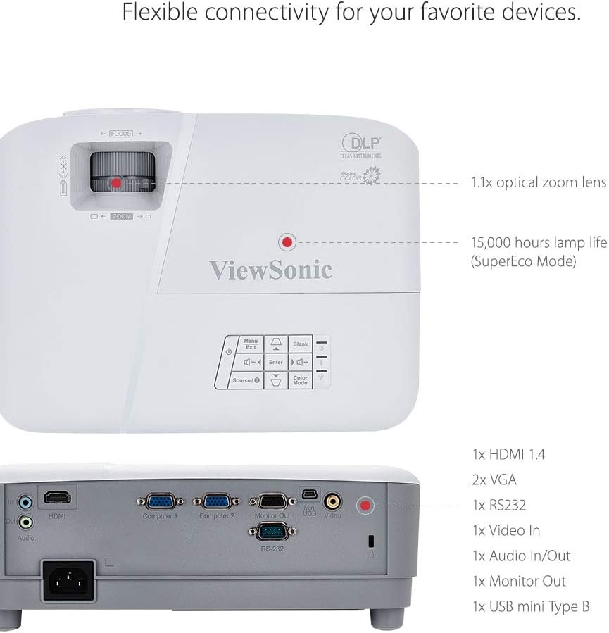 Viewsonic PA503X DLP Beamer (XGA, 3.600 ANSI Lumen, HDMI,2 Watt Lautsprecher,1.1x optischer Zoom) we