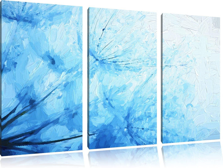 Pixxprint Tropfen bedeckte Pusteblumen Pinsel Effekt 3-Teiler Leinwandbild 120x80 Bild auf Leinwand