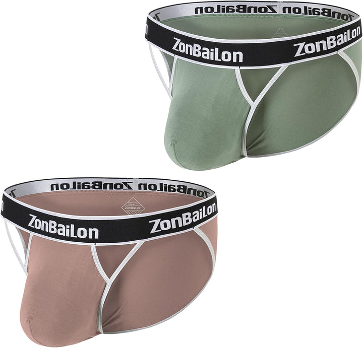 BIATWOWR Herren Dreiecks-Slips mit Extra Bequeme Beutel ohne Etikett und Breitem Bund M Grünbraun, M