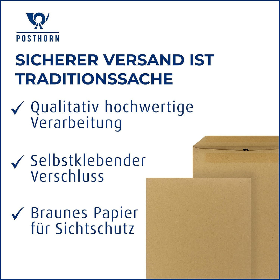 POSTHORN Versandtasche C5 (500 Stück) - Geschäftspost und Co. - 75g/m² | selbstklebende Versandtasch