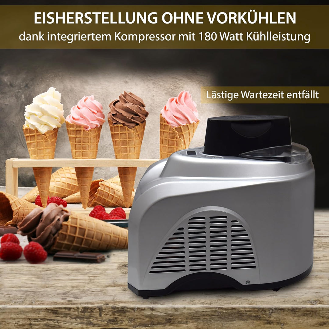 Gino Gelati Eismaschine mit Kompressor Zentoria Eiscreme Maschine Eisbereiter, 1 Liter Kapazität. 18