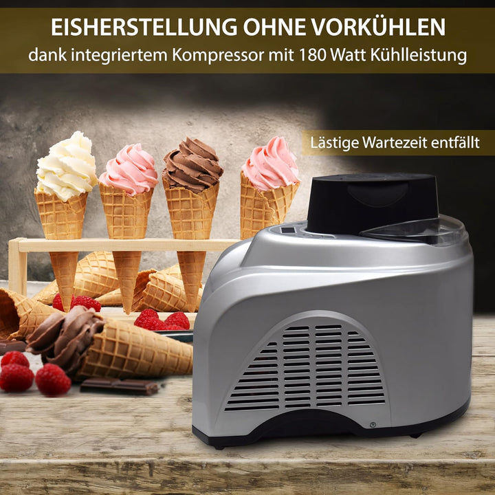 Gino Gelati Eismaschine mit Kompressor Zentoria Eiscreme Maschine Eisbereiter, 1 Liter Kapazität. 18